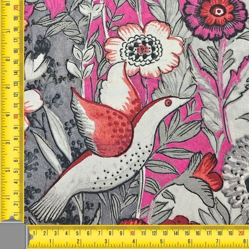 Tela de Popelín Algodón Gris Tropical Fucsia (ancho 1,50M) - Imagen 4