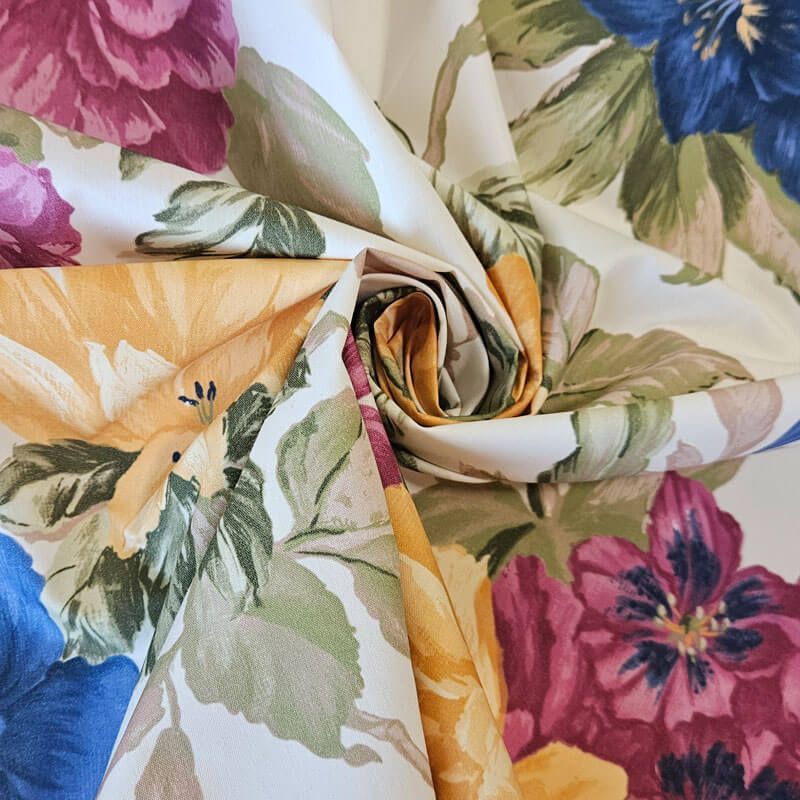 Tela de Popelín Algodón Blanca Flores Mostaza y Azulina (ancho 1,50M) - Imagen 2
