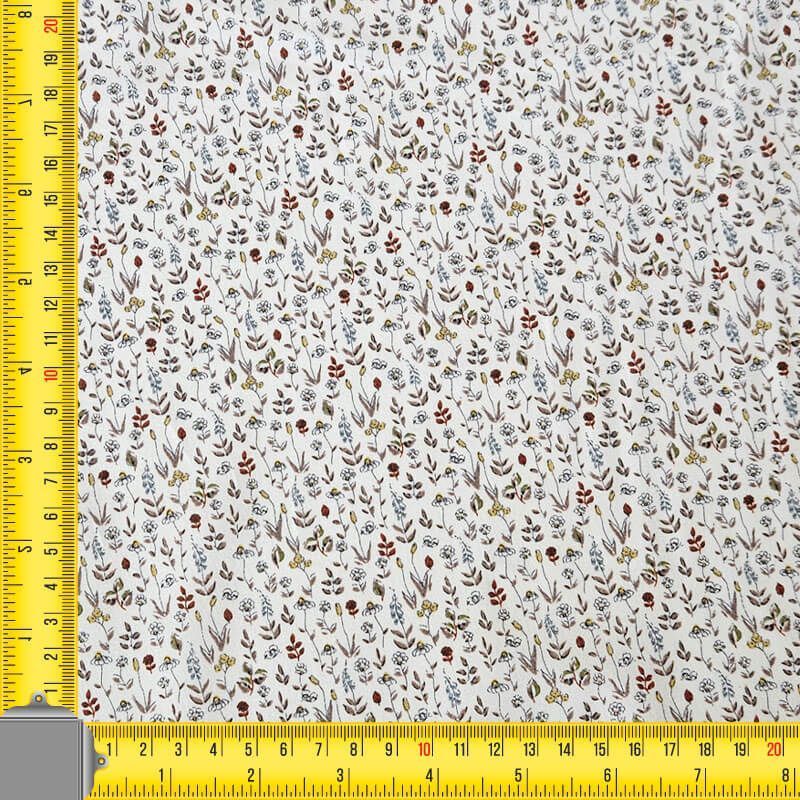 Tela de Popelín Algodón Cruda Flores Mostaza y Marrón (ancho 1,50M) - Imagen 3