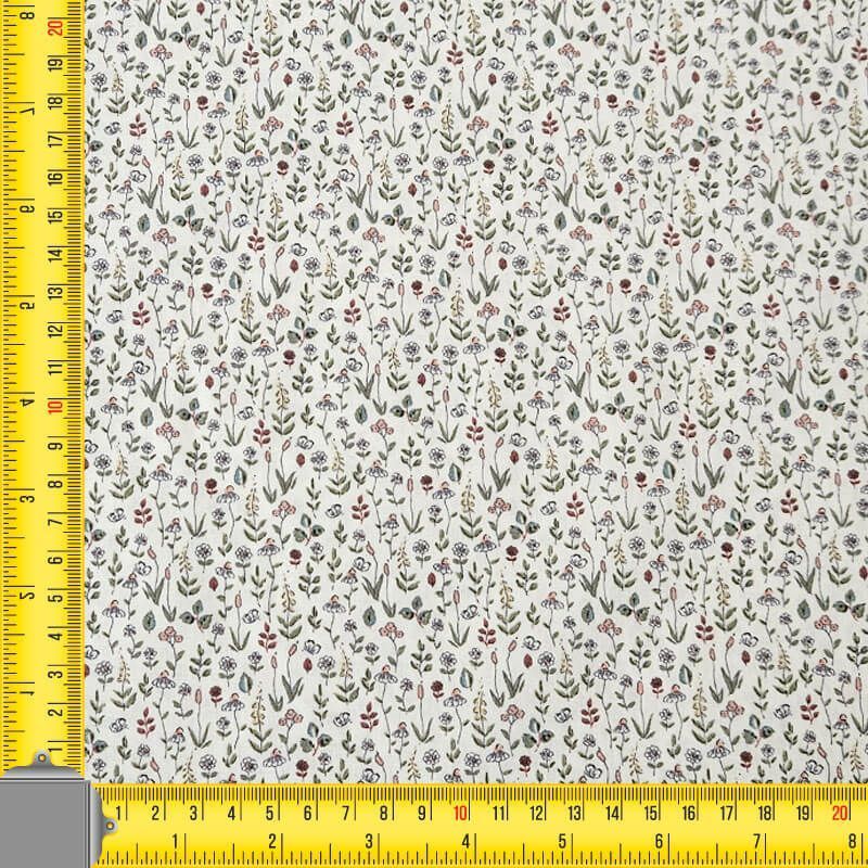 Tela de Popelín Algodón Cruda Flores Azafata y Verde (ancho 1,50M) - Imagen 3