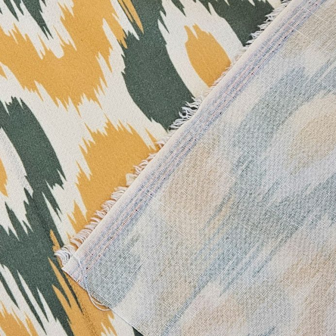 Tela Cruda Efecto Lino estampado Ikat Mostaza y Verde (ancho 1,50M) - Imagen 4