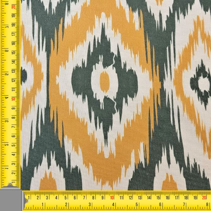 Tela Cruda Efecto Lino estampado Ikat Mostaza y Verde (ancho 1,50M) - Imagen 5
