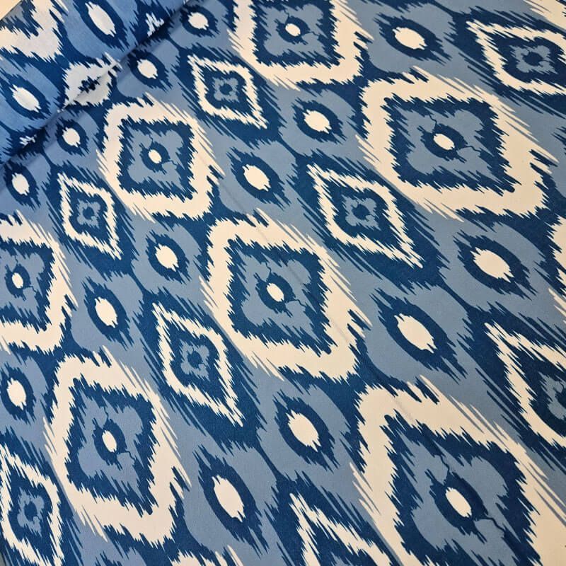 Tela Cruda Efecto Lino estampado Ikat Azulina (ancho 1,50M) - Imagen 4