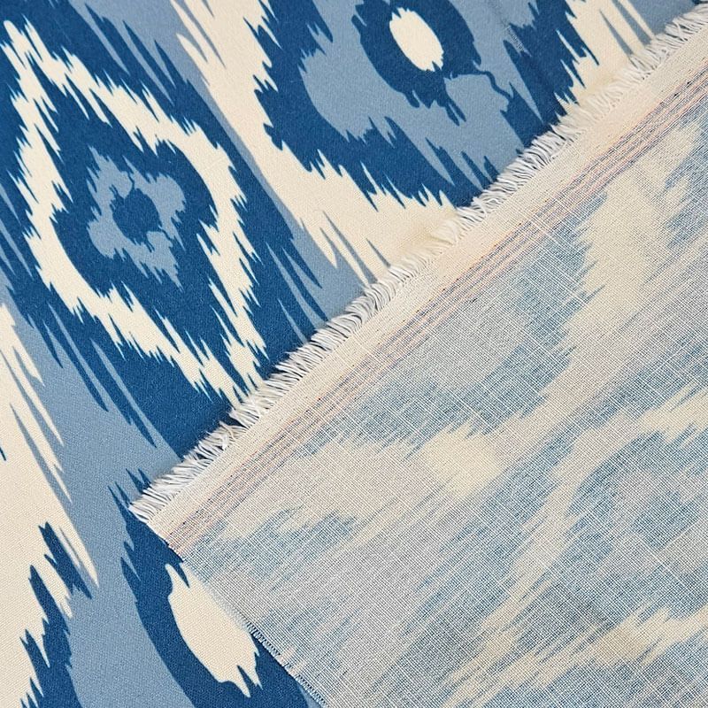 Tela Cruda Efecto Lino estampado Ikat Azulina (ancho 1,50M) - Imagen 5