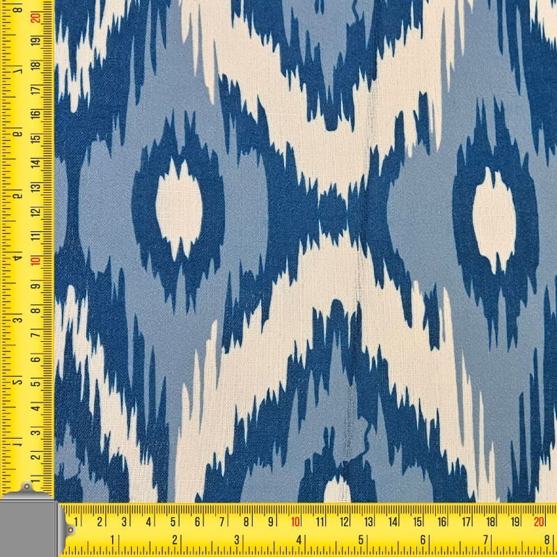 Tela Cruda Efecto Lino estampado Ikat Azulina (ancho 1,50M) - Imagen 3