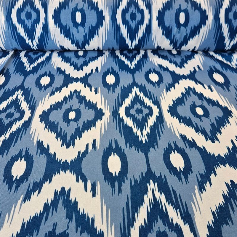 Tela Cruda Efecto Lino estampado Ikat Azulina (ancho 1,50M)
