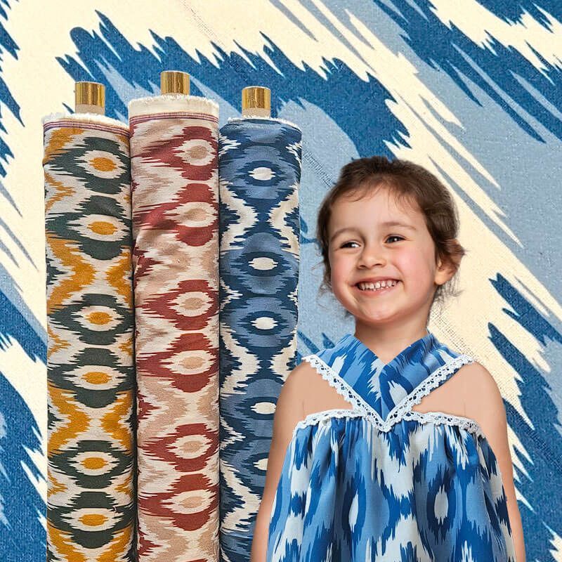 Tela Cruda Efecto Lino estampado Ikat Azulina (ancho 1,50M) - Imagen 2