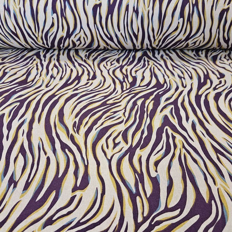 Tela de Loneta Estampada Half Panamá Beige Animal Print Morada Algodón (ancho 2,80M)