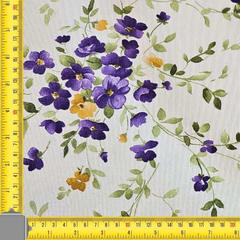 Tela de Loneta Estampada Half Panamá Beige Flores Moradas (ancho 2,80M) - Imagen 4