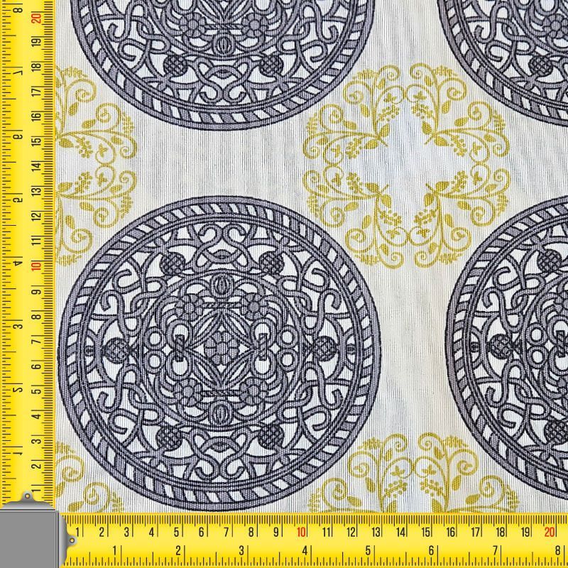 Tela de Loneta Blanca Mandalas Gris y Verde Aceite (ancho 2,80M) - Imagen 3