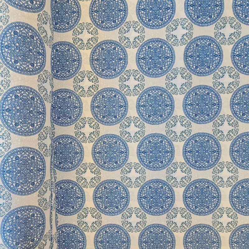 Tela de Loneta Blanca Mandalas Tonos Azules (ancho 2,80M)
