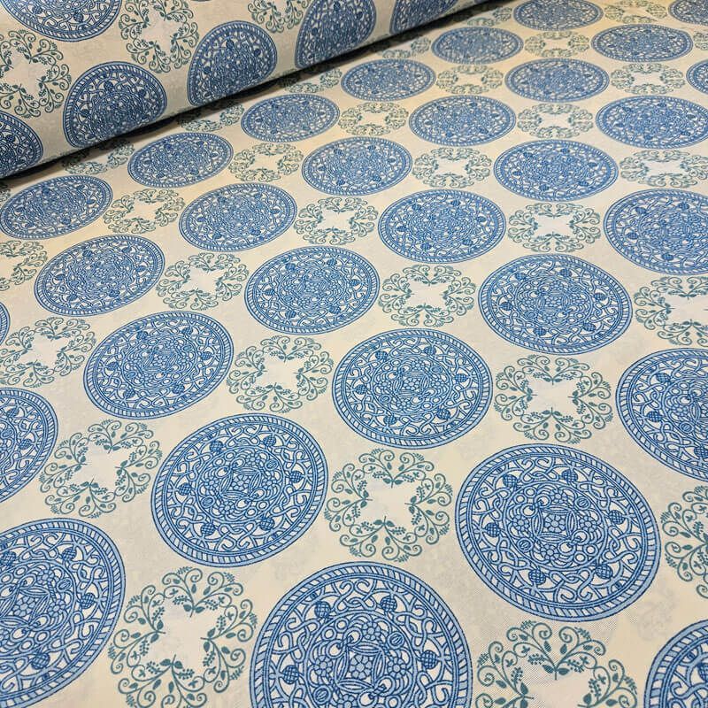Tela de Loneta Blanca Mandalas Tonos Azules (ancho 2,80M) - Imagen 2