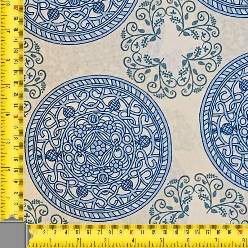 Tela de Loneta Blanca Mandalas Tonos Azules (ancho 2,80M) - Imagen 3