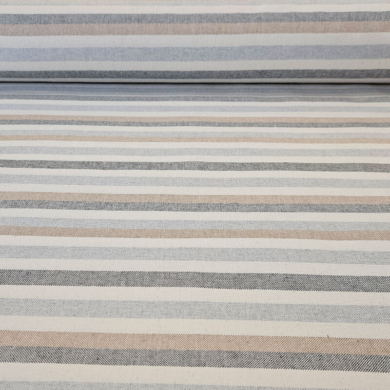 Tela de Loneta Estampada Half Panamá Rayas Azules y Beige 100% algodón (ancho 2,80M)