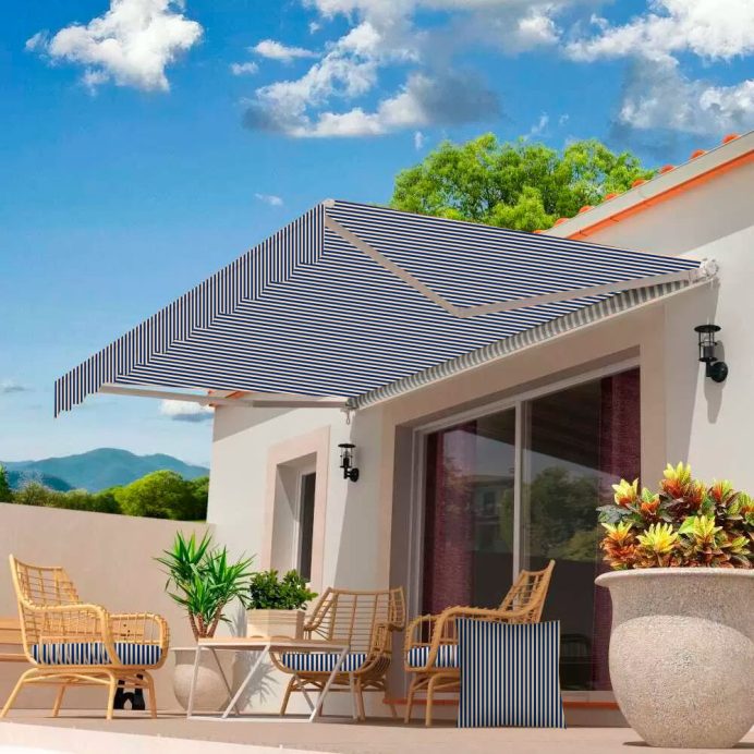 Tela de Lona Beige Tejida Rayas Marino para Toldos (ancho 3,20M) - Imagen 2