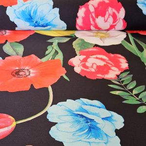 Tela de Mikado Marino Estampado Flores (ancho 1,40M)