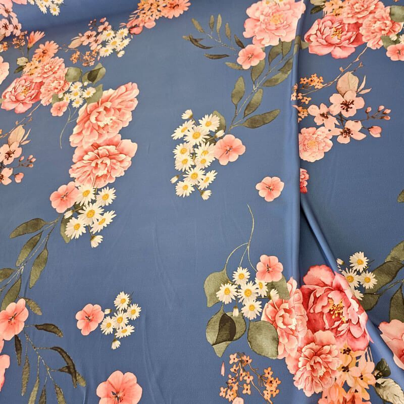 Tela de Satén Azulina Estampado Floral (ancho 1,45M) - Imagen 2