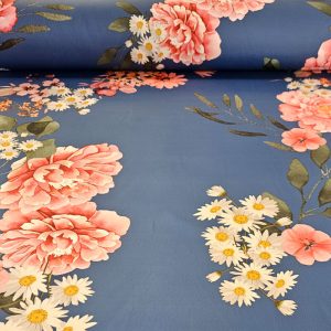Tela de Satén Azulina Estampado Floral (ancho 1,45M)