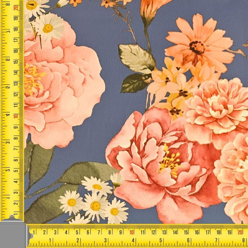 Tela de Satén Azulina Estampado Floral (ancho 1,45M) - Imagen 4