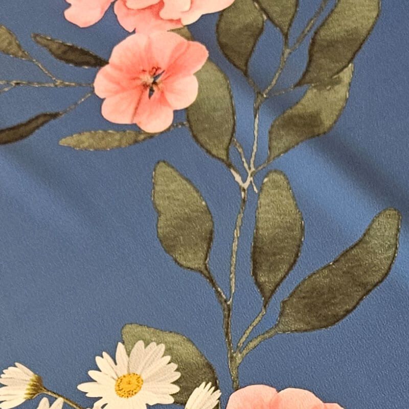Tela de Satén Azulina Estampado Floral (ancho 1,45M) - Imagen 3