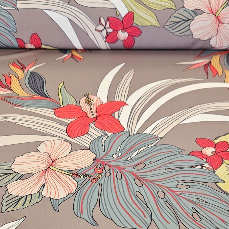Tela de Crepe Topo Estampado Flores Hawaianas (ancho 1,50M)