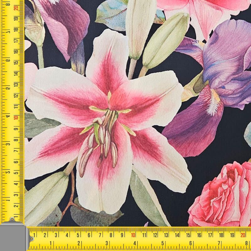 Tela de Crepe Fino Azul Marino Flores Grandes (ancho 1,50M) - Imagen 4
