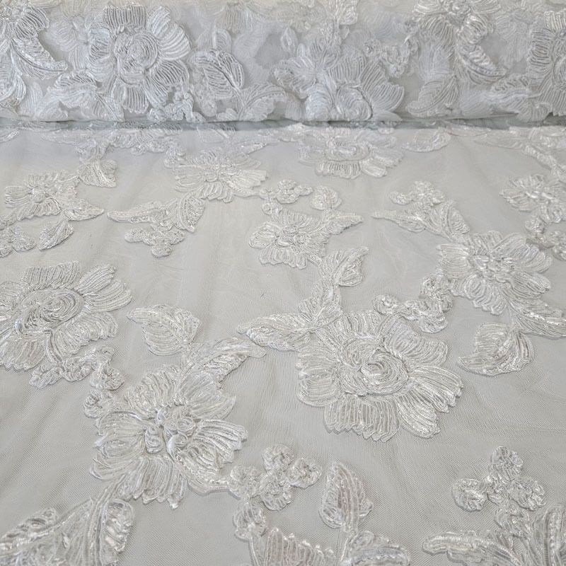 Tela de Tul Blanco Óptico Flor en Relieve (ancho 1,45M)