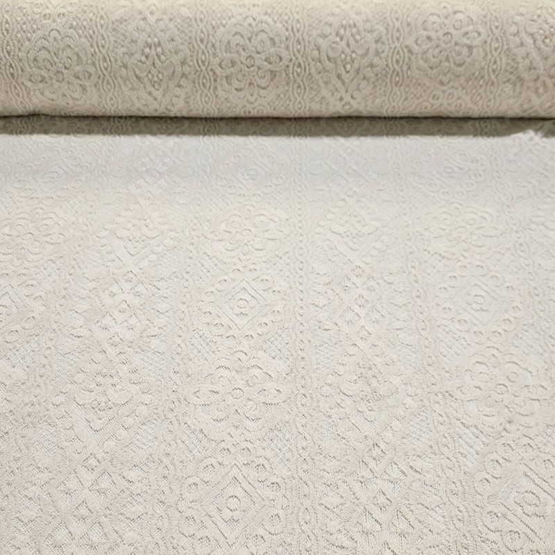 Tela de Tul Patrón Geométrico con Blondas Beige Bordada (ancho 1,40M)