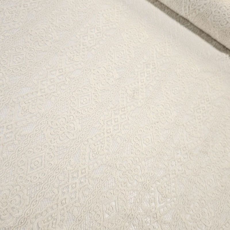 Tela de Tul Patrón Geométrico con Blondas Beige Bordada (ancho 1,40M) - Imagen 2
