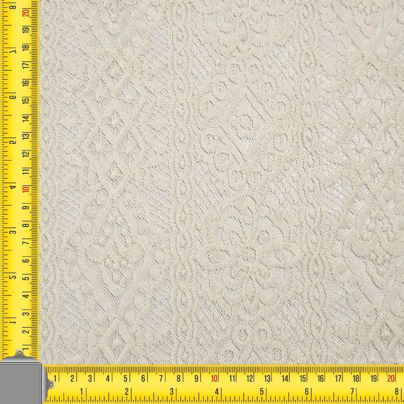 Tela de Tul Patrón Geométrico con Blondas Beige Bordada (ancho 1,40M) - Imagen 4