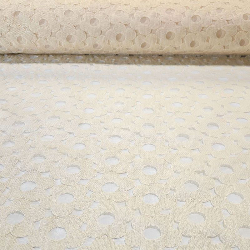 Tela de Organza Blanca con Flor Bordadas Beige (ancho 1,50M)