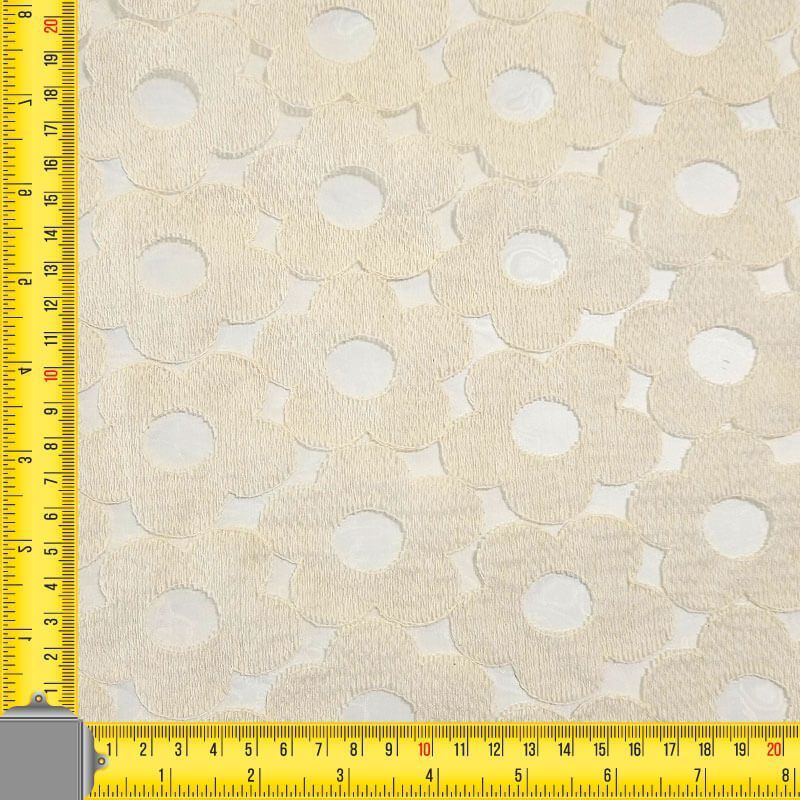 Tela de Organza Blanca con Flor Bordadas Beige (ancho 1,50M) - Imagen 4