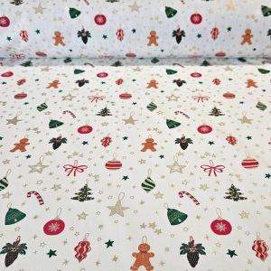 Tela de Popelín Algodón Blanca Motivos Navideños (ancho 1,50M)