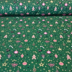 Tela de Popelín Algodón Verde Motivos Navideños (ancho 1,50M)