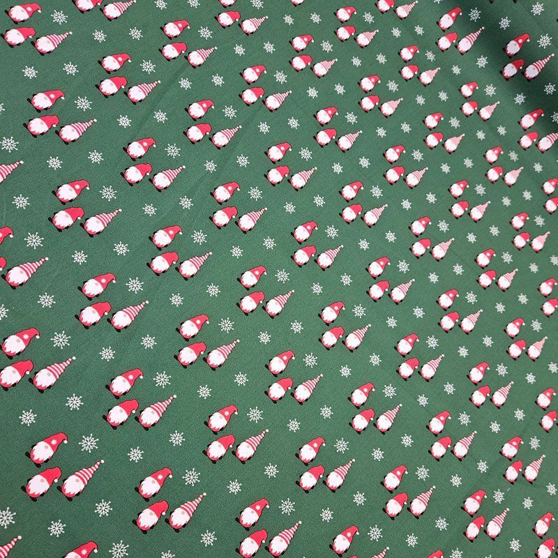 Tela de Popelín Algodón Verde Gnomos Navideños (ancho 1,50M) - Imagen 2