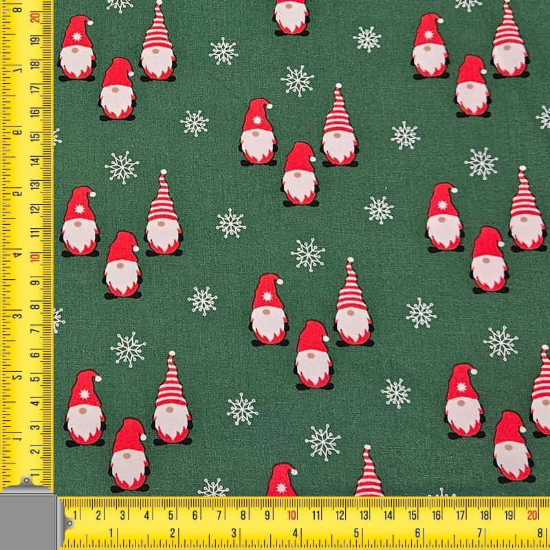Tela de Popelín Algodón Verde Gnomos Navideños (ancho 1,50M) - Imagen 4