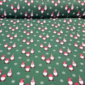 Tela de Popelín Algodón Verde Gnomos Navideños (ancho 1,50M)