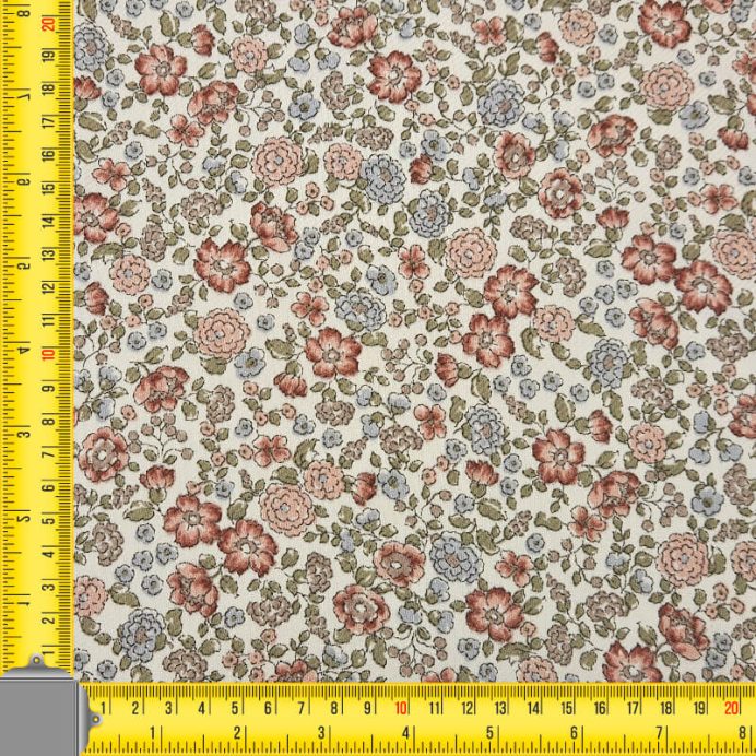 Tela de Sarga Blanco Roto Flores Teja y Azafata (ancho 1,50M) - Imagen 4