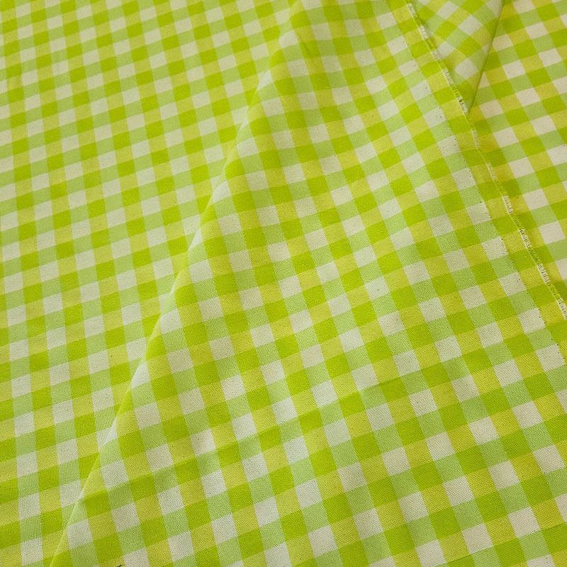 Tela de Lona Cruda Tejida Vichy Verde Flúor Medio (ancho 2,80M) - Imagen 2