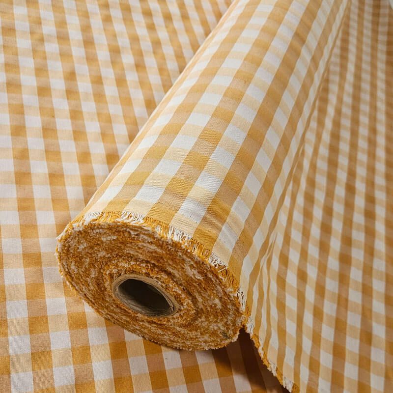 Tela de Lona Cruda Tejida Vichy Mostaza y Ocre Medio (ancho 2,80M) - Imagen 2