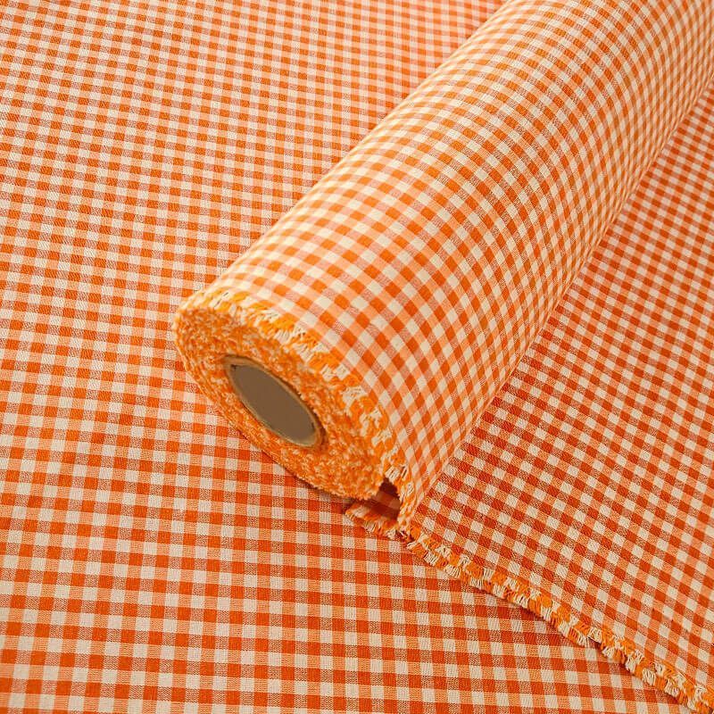 Tela de Lona Cruda Tejida Vichy Naranja Pequeño (ancho 2,80M) - Imagen 2