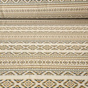 Tela de Gobelino Jacquard Étnico Cruda Verde y Mostaza (Ancho 2,80M)