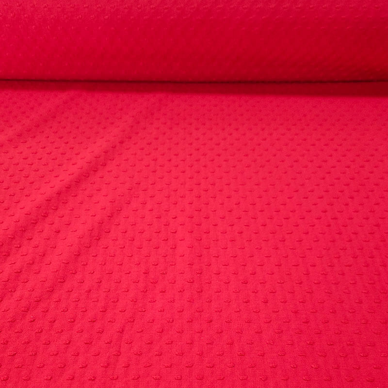 Tela de Popelín Roja Algodón Plumetis Bordados Densos (ancho 1,50M)
