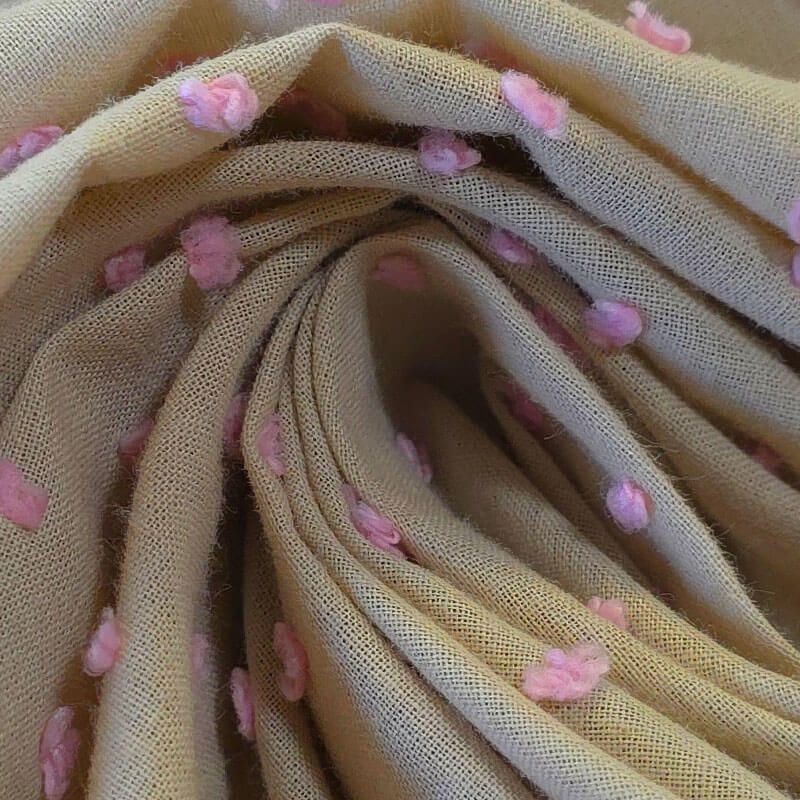 Tela de Batista Plumeti Bordado Fondo Beige Lunar Rosa (ancho 1,50M) - Imagen 3