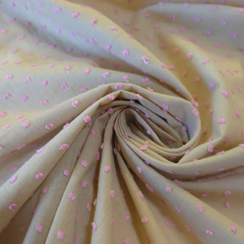 Tela de Batista Plumeti Bordado Fondo Beige Lunar Rosa (ancho 1,50M) - Imagen 2