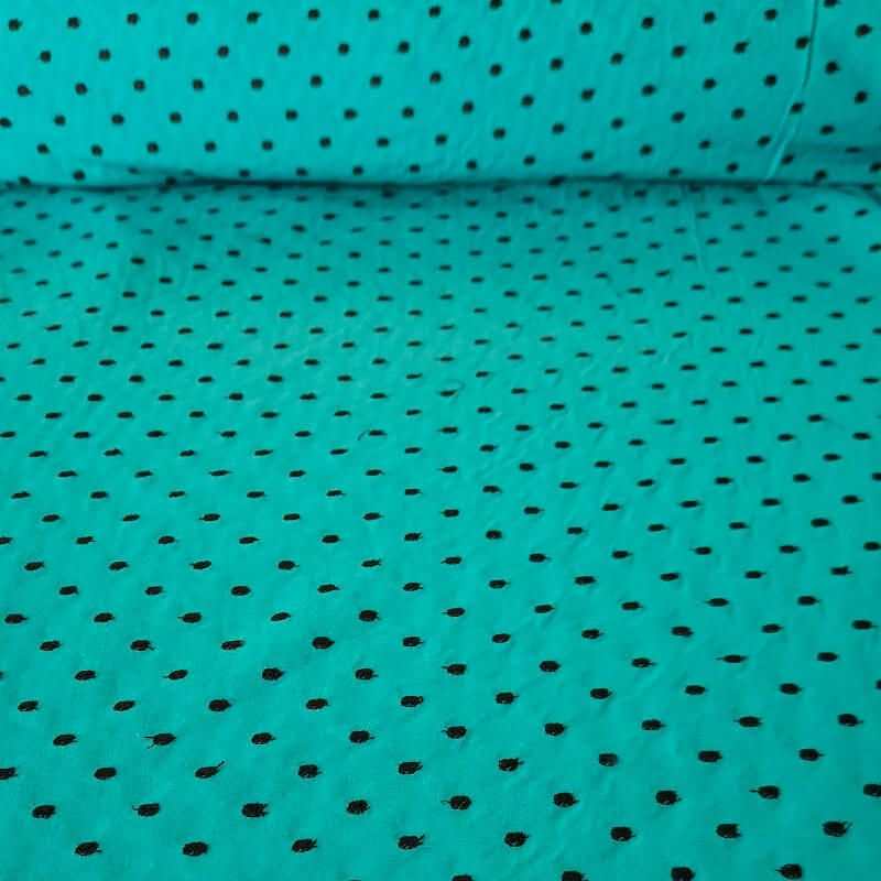 Tela de Popelín Aguamarina Algodón Plumetis Lunares Negros Bordados (ancho 1,50M)