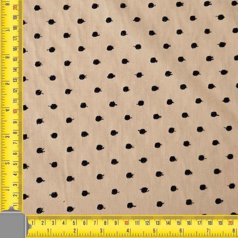Tela de Popelín Beige Tostado Algodón Plumetis Lunares Negros Bordados (ancho 1,50M) - Imagen 3