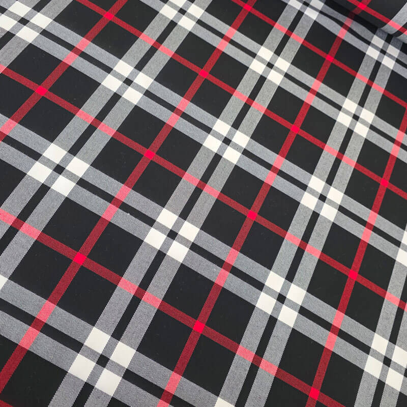 Tela de Sarga Negra Cuadro Escocés Blanco y Rojo (ancho 1,44M) - Imagen 4