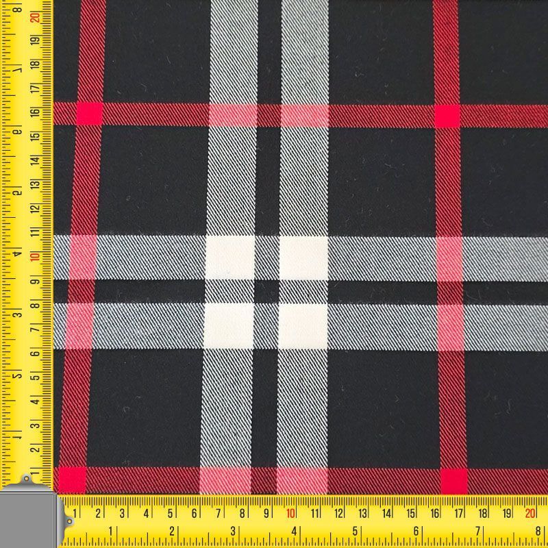 Tela de Sarga Negra Cuadro Escocés Blanco y Rojo (ancho 1,44M) - Imagen 5