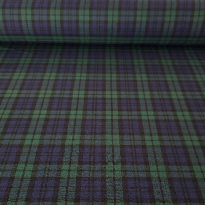 Tela de Sarga Azul Cuadro Escocés Verde y Negro (ancho 1,44M)